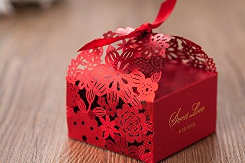 Saitec Нова 50 бр. Елегантна Кутия шоколадови Бонбони с Червено Цвете, Вырезанная Лазер, Кутия за Сватбени подаръци, съответната
