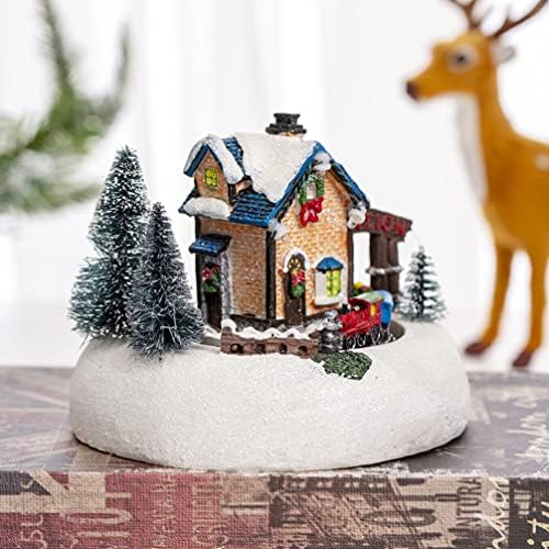 PRETYZOOM Осветена Коледна Селска Къща: Led Снежна Село, на Сцената с Електрически Музикален Влак, Осветена Сграда, Град