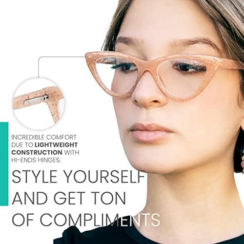 Дамски очила Котешко око с розови кристали, блестящи, за да изглежда стилно с високо зрение - Удобен дамски очила за четене