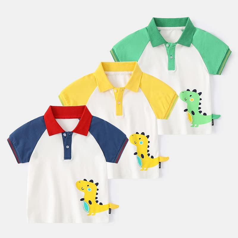 В памучна Риза с къси ръкави За малки Момчета С Къс Ръкав и Принтом Динозавър, Тениски, Летни Дрехи За Деца 1-6 Години