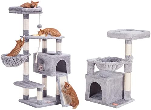 Heybly Cat Tree Котешка кула за Домашни Котки Мулти-Мебели за Котки Етажната собственост с Купата за Хранене и