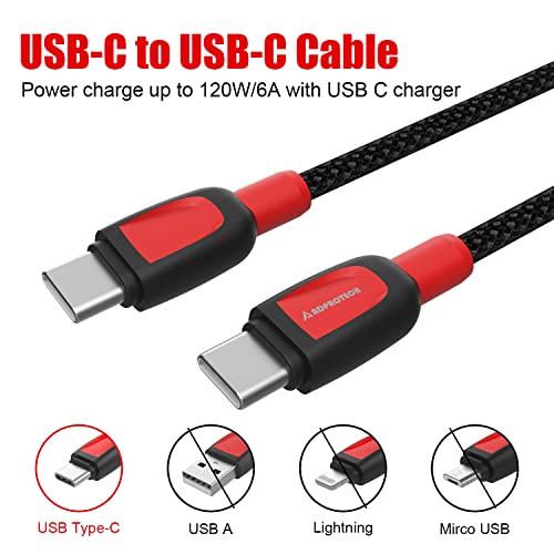 Кабел ADPROTECH USB C-USB C 120 W, 2 комплекта, 6 фута + 10 метра кабел USB Type C, бързо зареждане, Съвместим с Samsung S22