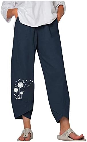 Дамски Ленени панталони Панталони за Късна закуска С Цветен Модел под формата на Глухарче, прави Панталони С Висока