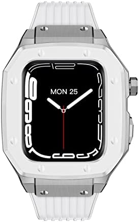 Калъф за часа от сплав CNHKAU Каишка за Apple Watch Band Series 8 7 45 мм, Луксозен Метален Гума комплект за промяна