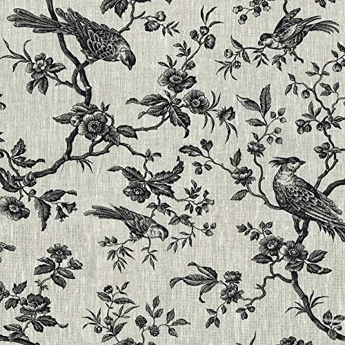 Френски текстил The Regal Birds Плат - Черен от естествена ленена основа | Дизайн на принт от лен | Ширина 59 см | Със