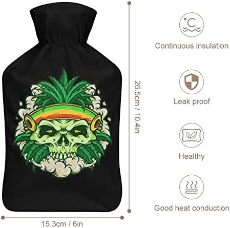 Чанта за Инжектиране на вода Reggae Плевели Skull с капак 1000 мл Топла Топла Бутилка за Мъже и Жени