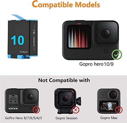 Сменяеми батерии Hero 10/9, 2 комплекта и 2-канален зарядно устройство, USB Type-C, съвместим с GoPro Hero