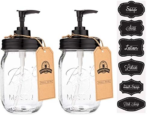 Jarmazing Products Банки-дозатори за сапун Black Mason Jar - 2 опаковки - от неръждаема пластмаса с настоящите шариковыми банки
