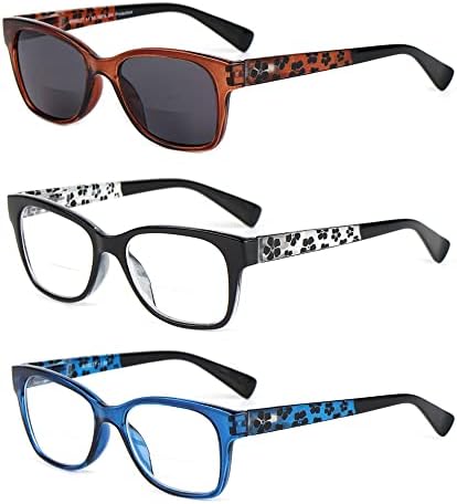 YsorrisoX Бифокални Очила за четене за жени, на 3 опаковки, 1 Бифокални Очила, Очила за четене с Флорални принтом