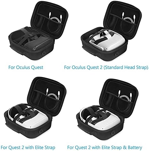 JSVER Калъф за носене на виртуална слушалки Meta Quest 2, контролери, батерии и луксозни каишка, твърд пътен калъф