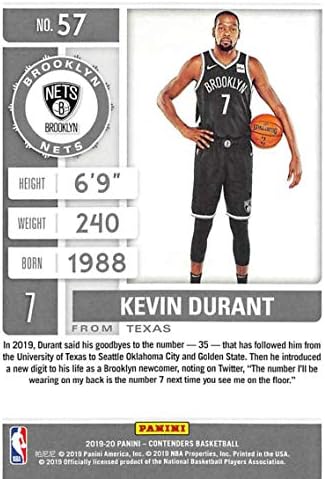 Абонамент за сезон 2019-20 Панини Contenders №57 Кевин Дюрант Бруклин Нетс Баскетболно търговска картичка НБА