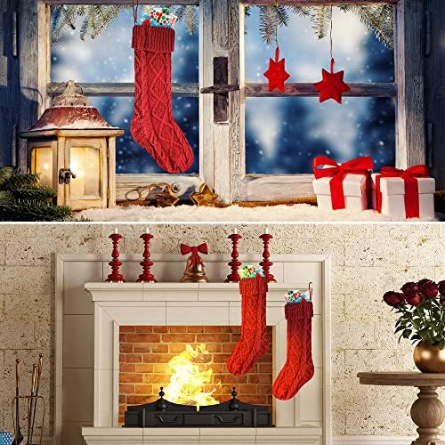 Коледни Чорапи QACOWW, 3 опаковки, 18-цолови Чорапи едра плетени, Подаръци и декорации, подходящи за семейни тържества и коледни