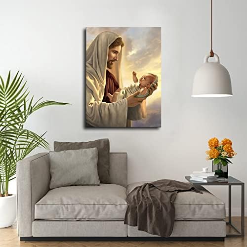 Исус и Бебе - Религиозен-Духовен портрет на Исус, Плакати и Щампи, Стенни Художествени Картини за вашия интериор,