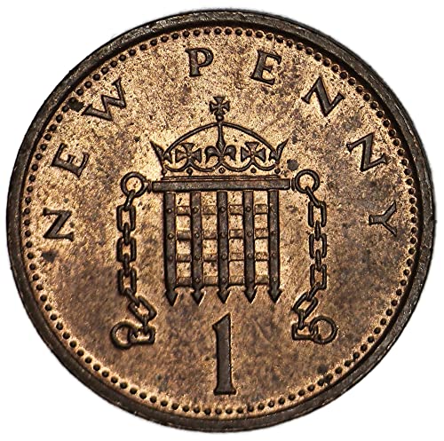 1975 Без марка Монетния двор на 2-ри Портрет на Елизабет II 1 Нов Пени Продавачът Добър
