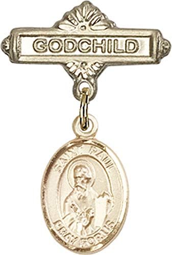 Детски икона Jewels Мания за талисман на Свети Апостол Павел и игла за Кръщелник | Детски икона от 14-каратово злато