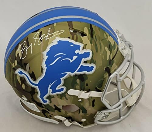 Бари Сандърс, Подписано Detroit Lions Fs Camo Speed Автентичен Каска Schwartz Coa - Каски NFL с автограф