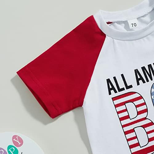 4 юли, Дрехи За новородени момчета, Тениска с къс ръкав и писмото Принтом, Всекидневни Комплект Еластични шорти в Звездната