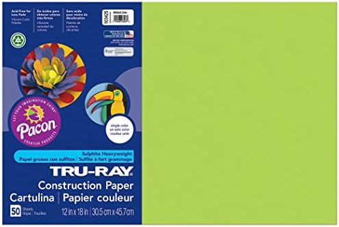 Плътна хартия Tru-Ray, Блестящ Лайм, 12 x 18, 50 Листа, В пакет, 5 Опаковки