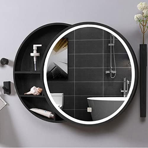 Кръгъл огледален шкаф за баня с led подсветка FIFOR, Плъзгащи Огледален шкаф, Повърхностно монтиране, Стенни шкафове Над