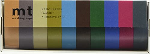 Залепваща лента за хартия カモ井加工紙 Kamoi Processing mt, Комплект от 10 цвята, 0,6 инча (15 мм) x 23,2 фута (7