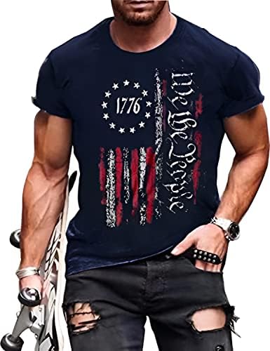 Мъжка тениска с Патриотичен Орел и Американския Флаг, на 4 юли, с Черепа, през Цялата Деколте, Къс ръкав
