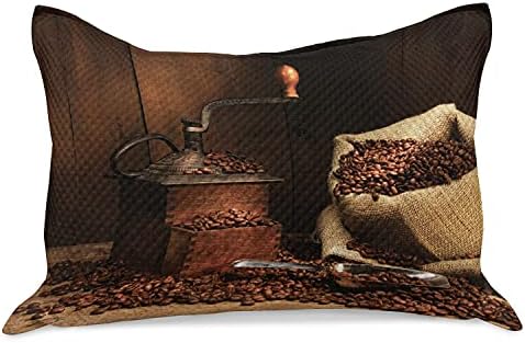 Калъфка за възглавница от стеганого одеяла Кафе цвят Ambesonne, Реколта Антични Мелница със Зърна в Чул с Дървена