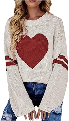 Дамски Пуловери с Хубав Принтом Сърцето си за Любовта, Жилетка 2022, Всекидневни Пуловер с Едра Тел С Дълъг Ръкав, Пуловер,