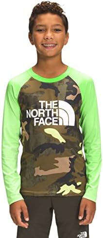 Тениска за момчета The NORTH FACE с модел на Амфибия L / S Sun, Ярко Зелено Камуфляжный принт на TNF, Средно