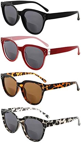 Eyekepper 4 опаковки Бифокальных точки за жени, Четете под Слънцето, Стилни Бифокални очила за четене с Тъмни лещи +