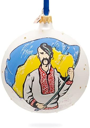 Козак Носи Украински Флаг Стъклена Топка Коледна Украса 4 Инча
