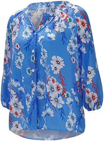 Mimacoo Риза с Флорална Принтом за Жени, Лятна Тениска с Дълъг Ръкав, Блуза с V-образно деколте и Копчета, Потници
