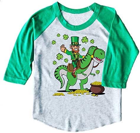 Детска и Младежка Тениска с Динозавром Лепреконом на Деня на Св. Патрик или Бейзболна фланелка с ръкав Raglan 3/4 за момчета