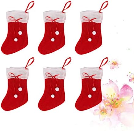 Amosfun Коледни Подаръци 6 бр. Мини Коледни Чорапи, ленти за Коледното Съдове, Окачени Чорапи с шоколадови