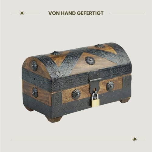 Бриннберг - Кутия за съхранение на пиратски Сандък със съкровища - Pirat S 7,9x4,3x4,3 - Здрав Дървени Сандъка със