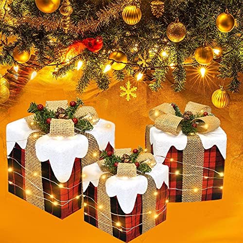 Коледни Подаръчни кутии с Подсветка, Накити, Комплект от 3-те Предварително подсвеченных Подарък Кутии, Украса