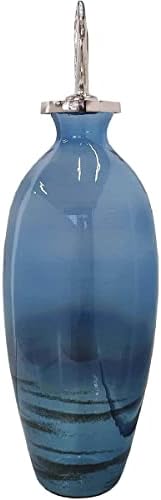 Стъклена бутилка A & B Home Eloise с алуминиев капак, Диаметър 7,5 x 23,5 В - Син / Сив / Сребърен