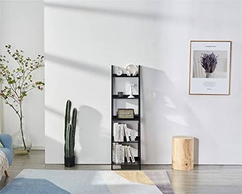 Hoorlang 5-степенна bookshelf за съхранение, стълбище, поставка за цветя, лесно се монтира, естествено дърво HLLS01B (черен)...