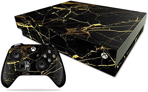 Корица MightySkins, съвместима с Microsoft Xbox One X - Black Gold Мрамор | Защитно, здрава и уникална Vinyl стикер |