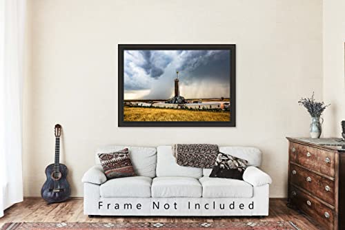 Снимка дерик, Принт (без рамка), Изображението на сондажни платформи и буря в Оклахома, Нефт и газ, Стенен декор