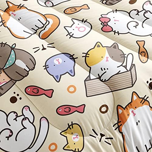 QOOMO Kawaii Одеало за котки Queen, Комплект Одеяла с животни Kawaii за деца, юноши и момичета, Комплект спално бельо