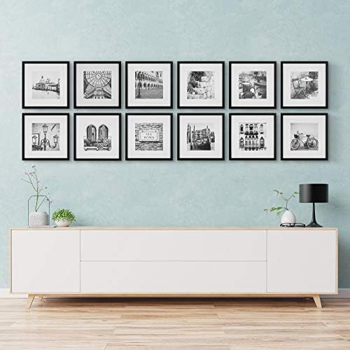 Галерия Идеален комплект за Стенен монтаж галерии Квадратни снимки, 12 x 12, черен, 9 бр. и Перфектен комплект от 12 черни Квадратни