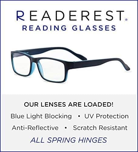 Най-разбираем очила за четене със заключващ се синя светлина (син /Blue, увеличаване на 3,00) Комплект очила за четене