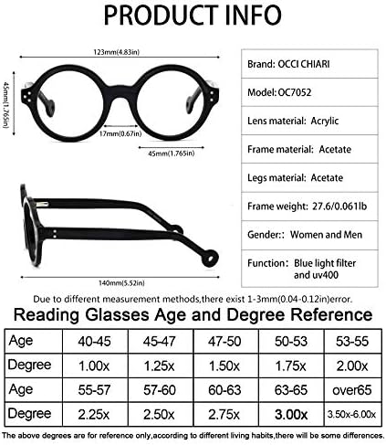 Очила за четене OCCI CHIARI Nerd за жени с 2,5 сини светофильтрами за четене за една дама (1,0 1,5 2,0 2,5 3,0