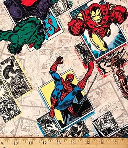 1 Ярд - Супергерои на Марвел, наброшенные на бежовата памучен плат - спайдърмен, Капитан Америка, Хълк Тор
