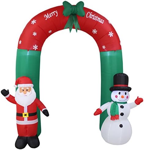 8 Фута Височина Осветена Коледна Надуваема Арка Дядо Коледа и Снежен човек с Лък, Led Светлини, Артистична Декорация