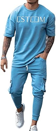 IWQBQ Мъжки спортни костюми, комплект с тениска и панталони, Комплект от две части За фитнес, Ежедневни Спортни