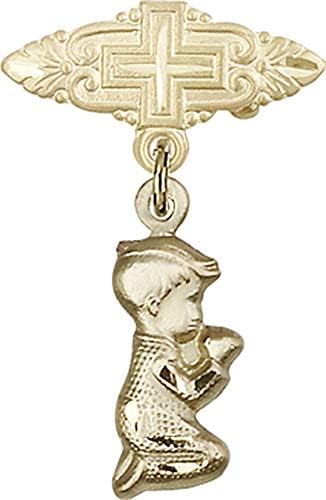 Детски икона Jewels Мания за талисман на Молящийся момче и игла за бейджа с Кръст | Детски икона от 14-каратово злато с талисман