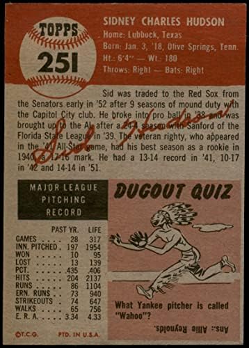 1953 Topps 251 Led Хъдсън Бостън Ред Сокс (бейзболна картичка) VG Red Sox