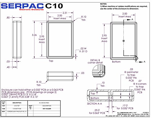 Корпус от ABS-пластмаса Serpac C10, дължина 2,30 инча х широчина 3-1 / 4 инча х височина 0,80 инча, черен