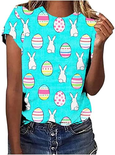 Ризи с Великденски Яйца за Жени, Летни Сладки Основни Тениски За Момичета, Свободни Ежедневни Блузи с Къс Ръкав и Кръгло
